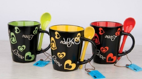 Heart Decal Double Wall Colors Ceramic Soup Mug