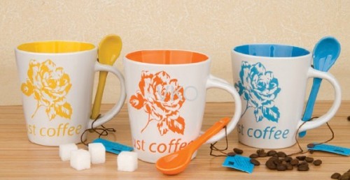 Flower Design Ceramic White Soup Mug