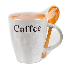 Ceramic Coffee Decal Printing Soup Mug With Spoon