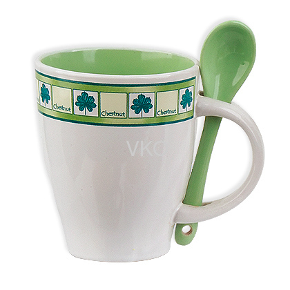 Green Porcelain Soup Mug With Spoon