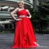 Beaded Ornaments Latest Evening Dress Red 2014