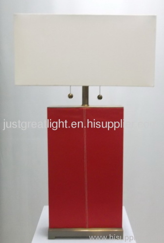 Stylish square white fabric shade leather table lamp for home goods TL031