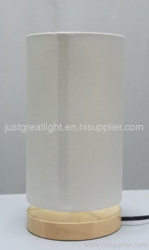 Simple white cylinder table lamp with wood base for household TL012