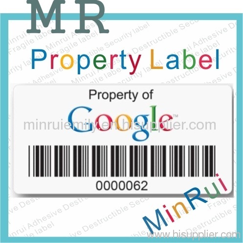 Property labels with barcode, Asset Tags, Hi Tack Destructible Labels
