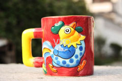 Animal Design Stoneware Cup With Rooster Decoration