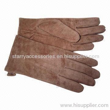 Brown pig suede leather gloves