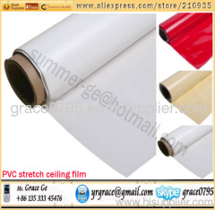 0.18mm thick 1~5m width, 50-150m length per roll lacquer/satin/translucent/metallic/printed PVC stretch ceiling film