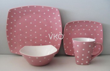 Pink Girls Ceramic Dinner Set Cups Bowls Plates 4 PCS