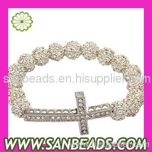 Fashion Crystal Disco Ball Bead Bracelets With Alloy Crystal Cross