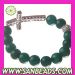 Fashion 12mm Green Agate Bead Bracelet With Cross Wholesale