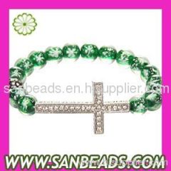 Natural snowflake beaded shamballa style bracelet With Cross