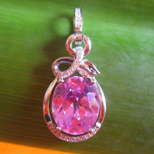 crystal pendant,pink CZ gemstone 925 silver jewelry