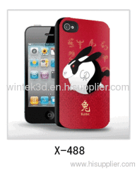 Rabbit picure mobile phone 3d cover rabbit picture,for iPhone4 use,pc case rubber coated.