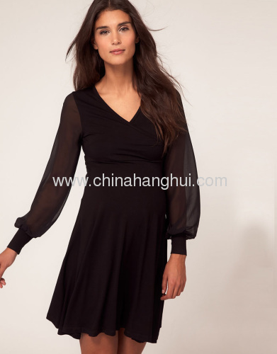 Stylish Wrap And Chiffon Sleeve Maternity Dresses