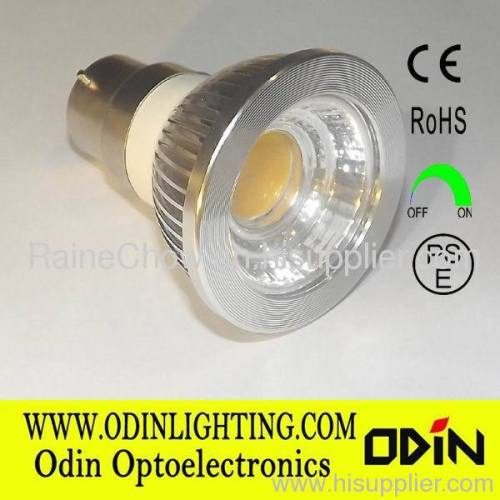 Non-dimmable COB B22 LED spotlight,LED Bulb,400lumen output for warm white