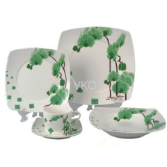 Green Flower Decal Hand Painted Ceramic Dinner Set