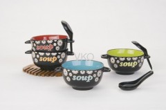 Ceramic Serving Soup Bowl Woth Spoon