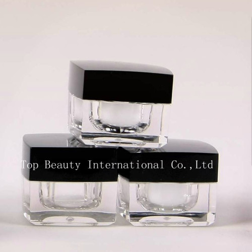 15g black cap square acrylic jar cosmetic container cream jar