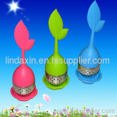 leaf shape silicone tea infuser with stainless steel bottom & tea strainer