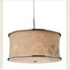 Fabrique 3-light Drum Pendant In Polished Chrome And Gold Damask Shade