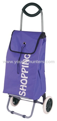 600D purple portable folding shopping trolley bag with wheel