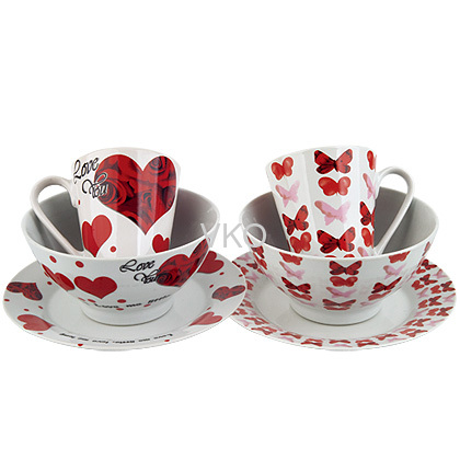 Butterfly And Heart Design Porcelain Dinner Set Mug Bowl