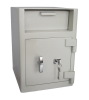 Front loading depository safes with high security double bitted key lock.