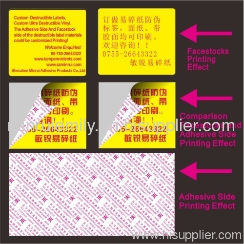 adhesive side printing destructible labels