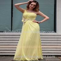 one shoulder yellow ruffle arabic dresses evening