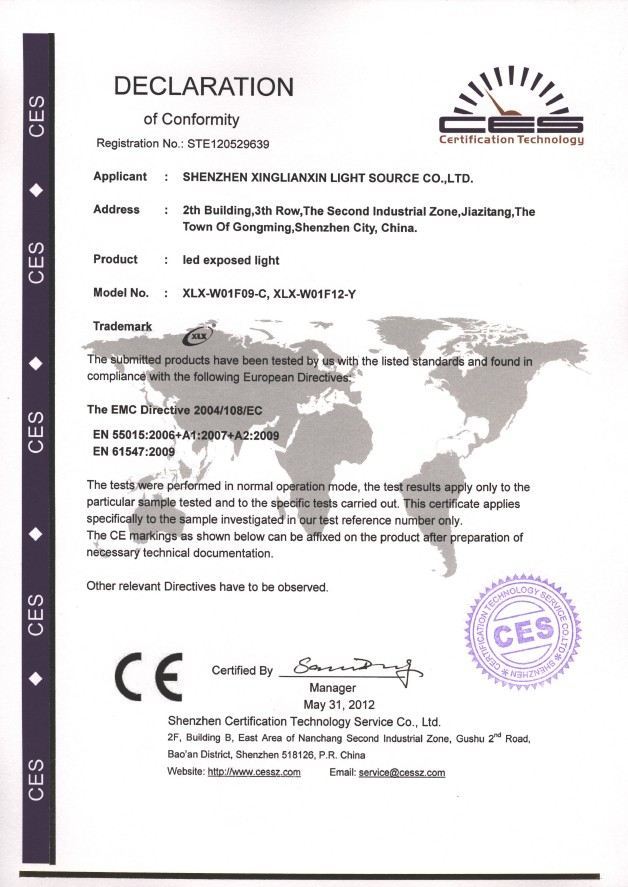 XLX LED exposed light CE certificate