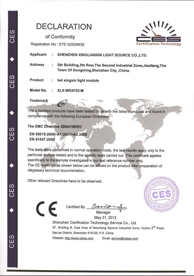 XLX LED module CE certificate