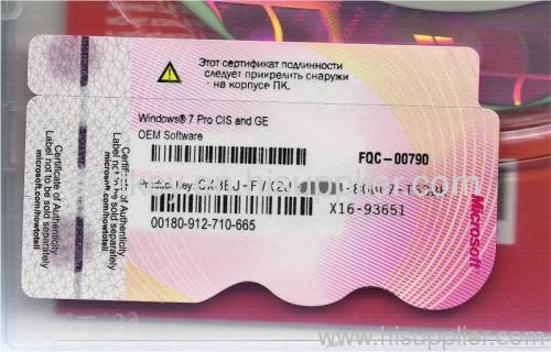 windows 7 pro CIS&GE OEM Software key sticker, x16 pink, coa license for russia