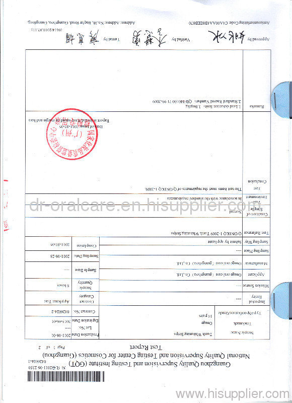 Test Report for Gel