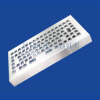 Small footprint metal desktop keyboard with trackball