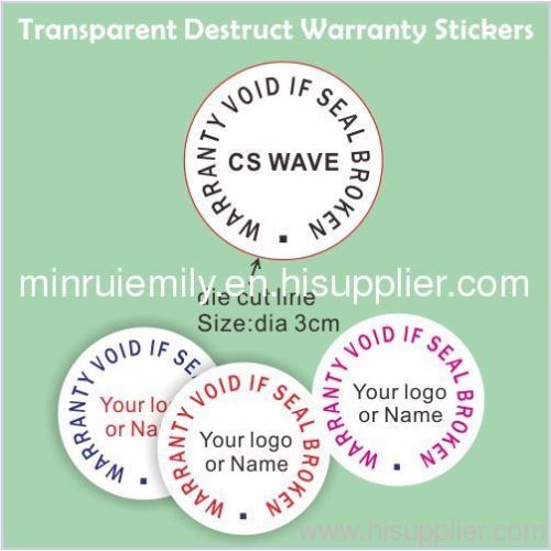 Custom Tamper Evident Labels,Transparent Warranty Stickers,Clear Ultra Destruct Vinyl Materials