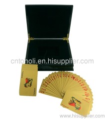 Gold playing cards with wooden box