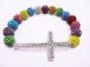 Colorful Shamballa Sideways Cross Bracelet With Clay Pave Beads For Women