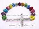 Colorful Shamballa Sideways Cross Bracelet With Clay Pave Beads For Women