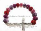 Fancy Plating Red Rhinestone Handmade Beaded Bracelet With Sideways Cross