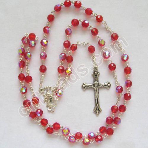 red faceted crystal confirmation rosary prayer beads necklace