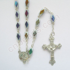 oblong crystal plated rosary prayer beads necklace