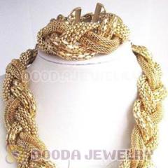 2012 Golden Chunky Statement Necklace Bracelet Costume Jewelry Set Wholesale