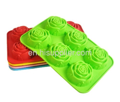 6 cups rose flower shaped silicone cake mould