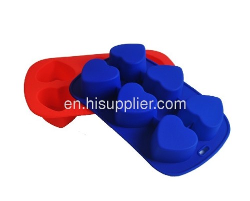 6 cups heart shaped silicone cake mould