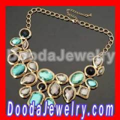 fashion Golden Water Drop Green Gray Jelly Resin Beads Bib Pendant Necklace for women