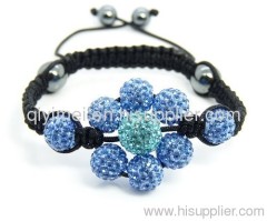 Crystal Flower Beads Bracelet Blue 10mm