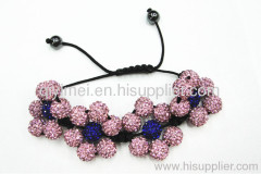 Crystal Flower Beads Bracelet Pink 10mm