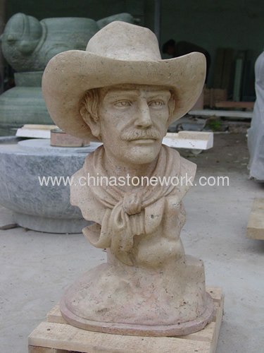 hand carved stone man Bust