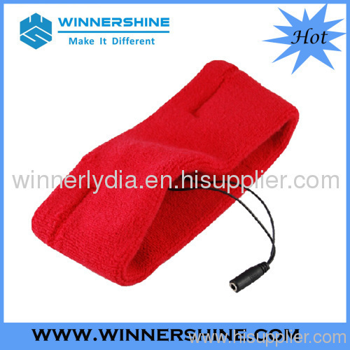 Red color cotton elastic head band with earphone