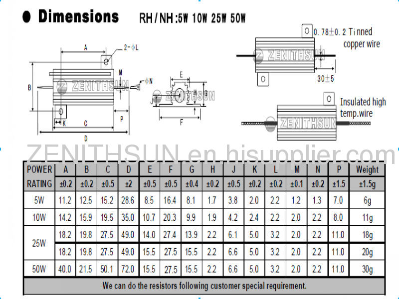 750W 50R Aluminum Hosed Wirewound Resistor